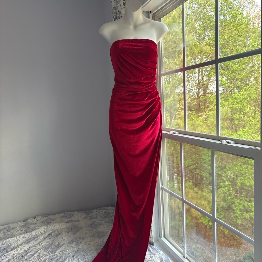 Lucy in the Sky Red Velvet Strapless Maxi Dress